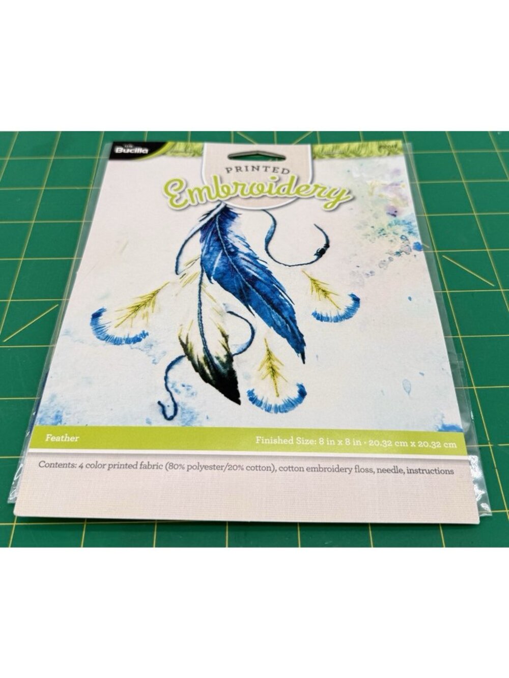 Bucilla Printed Embroidery Craft Kit 49064E Feather Watercolor 8" x 8"
